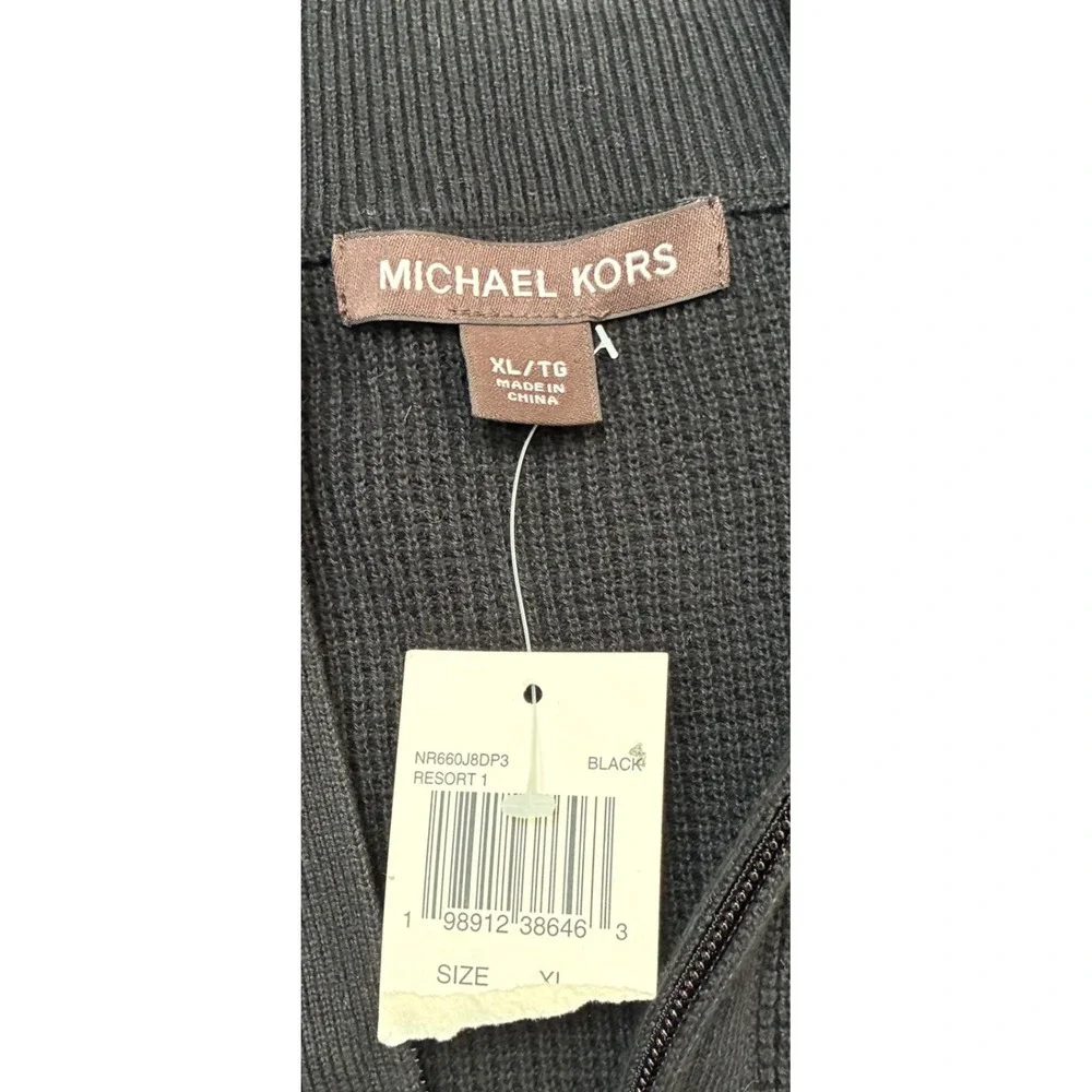 Michael‎ Kors Mens Black Thermal Quarter Zip Sweater Mock Neck Cotton XL